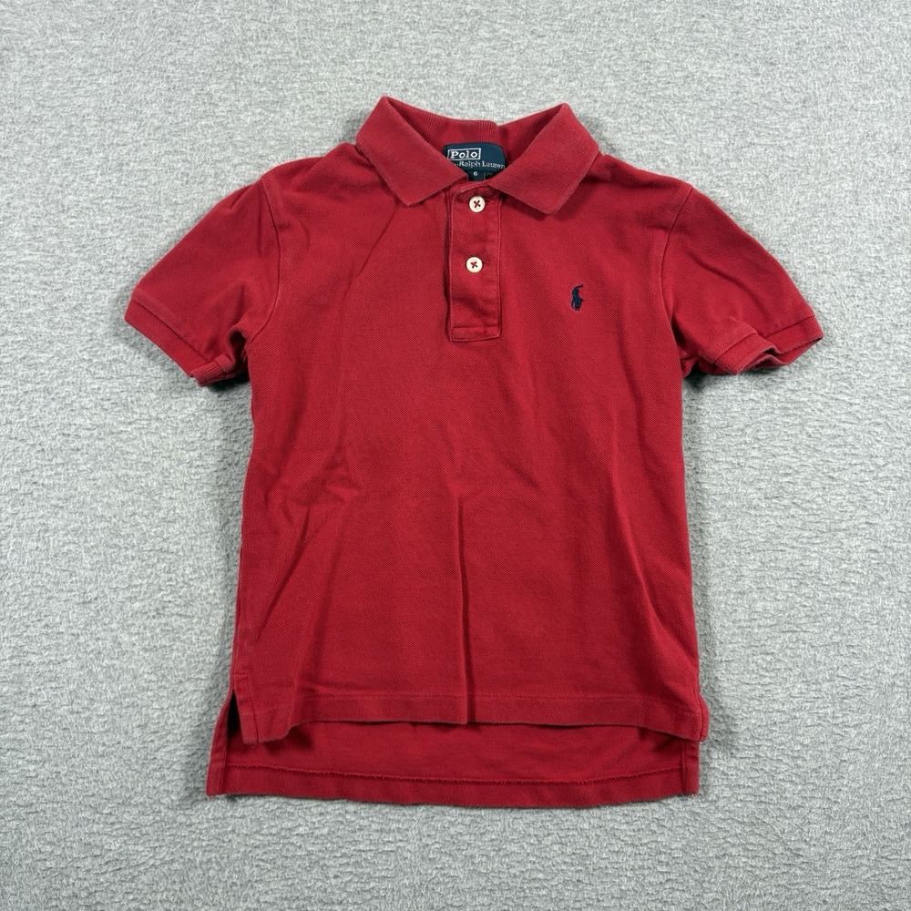 VTG Polo Ralph Lauren Boys Polo Shirt Size 6 Red Short Sleeve Embroidered Pony